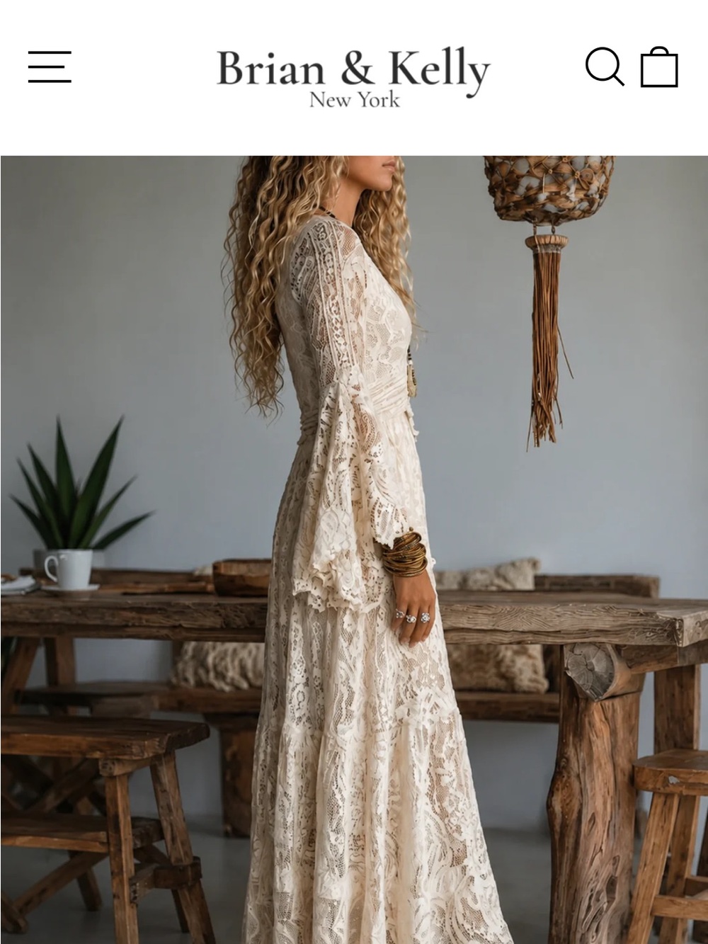 Cream Lace Bohemian/Renaissance Maxi Dress with Bell Sleeves - Picture 4 of 11